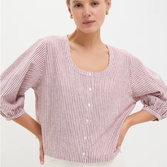 Tuckernuck Red Stripe Linen Kennedi Blouse Size Large Boxy Preppy